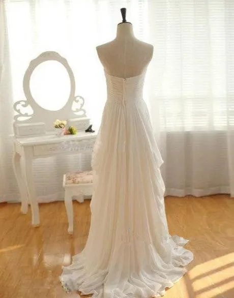 Beautiful Ivory Chiffon Simple Wedding Dress, Long Floor Length Beach Wedding Gowns