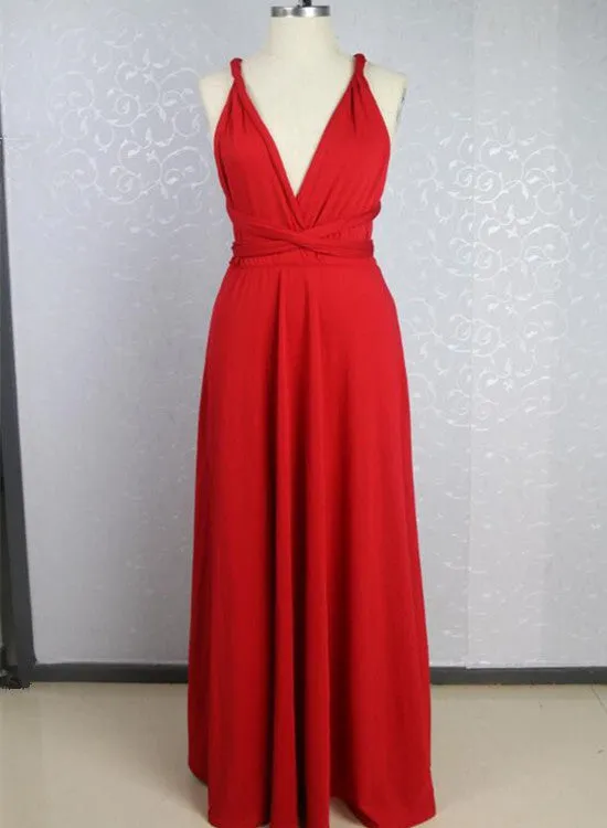 Beautiful Red Simple Cross Back Long Bridesmaid Dress, Charming Party Dress