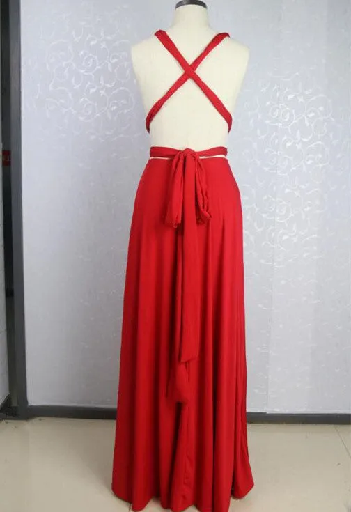 Beautiful Red Simple Cross Back Long Bridesmaid Dress, Charming Party Dress