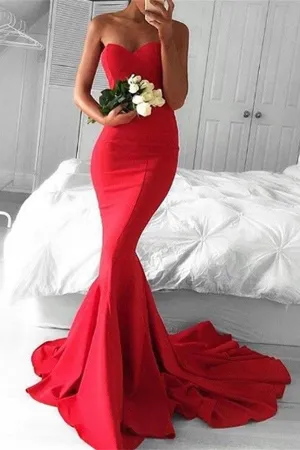 Beautiful Red Sweetheart Long Mermaid Simple Cheap Prom Dress K765