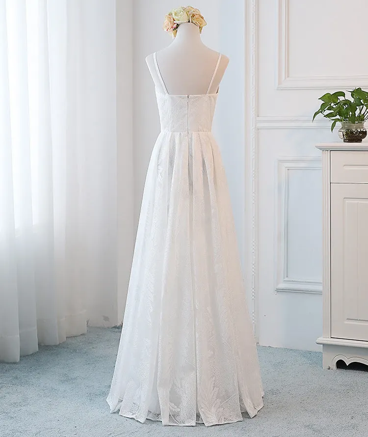 Beautiful Simple Lace White Graduation Party Dresses, Long Formal Gowns, White Prom Dress