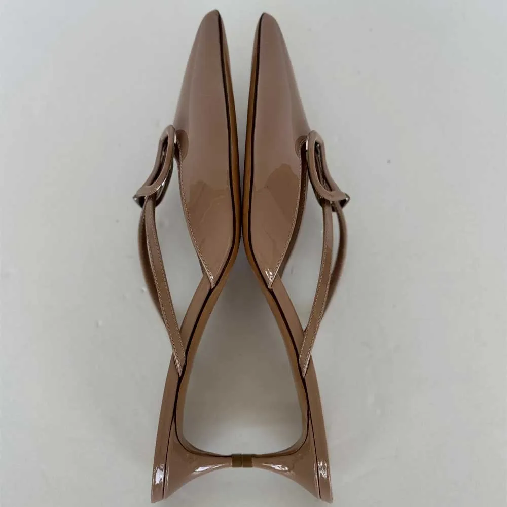Beige Patent V Logo Mules