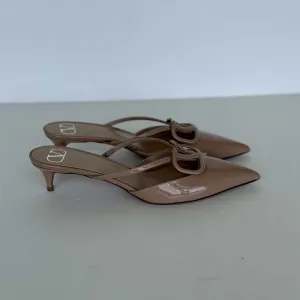 Beige Patent V Logo Mules