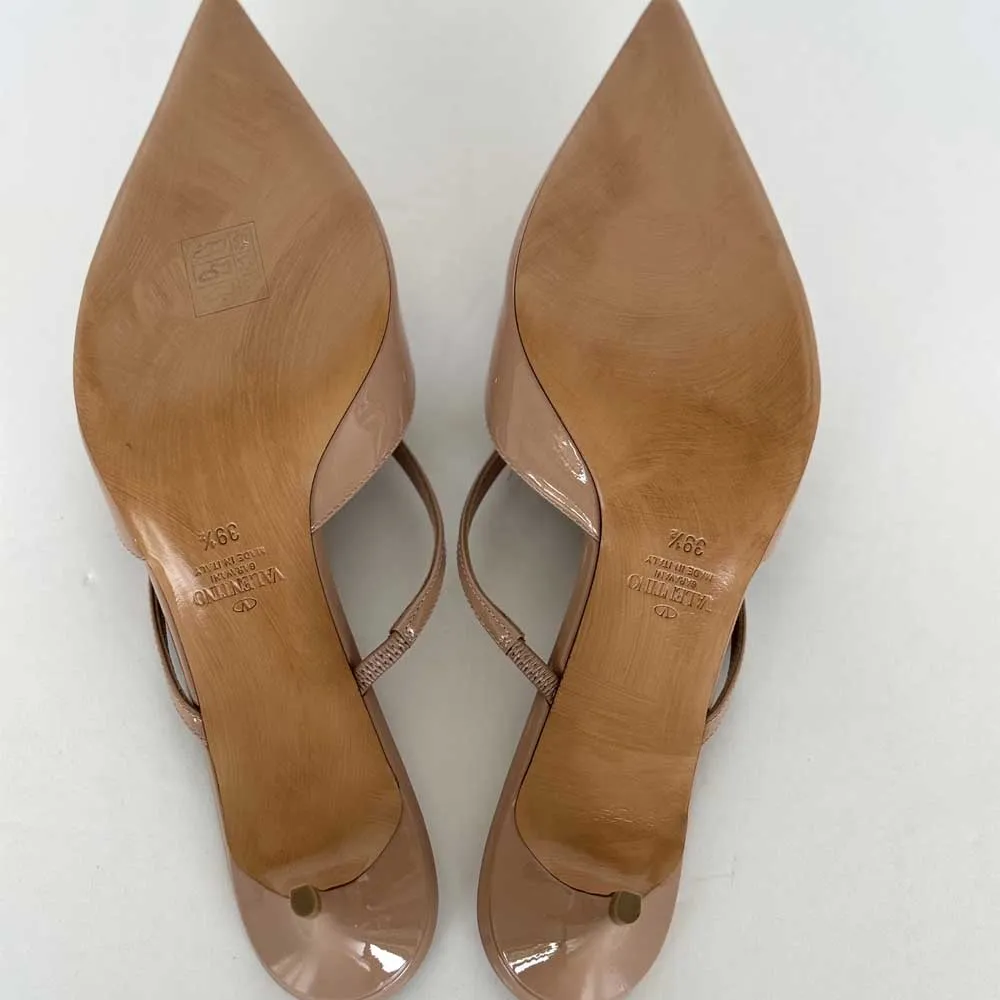 Beige Patent V Logo Mules