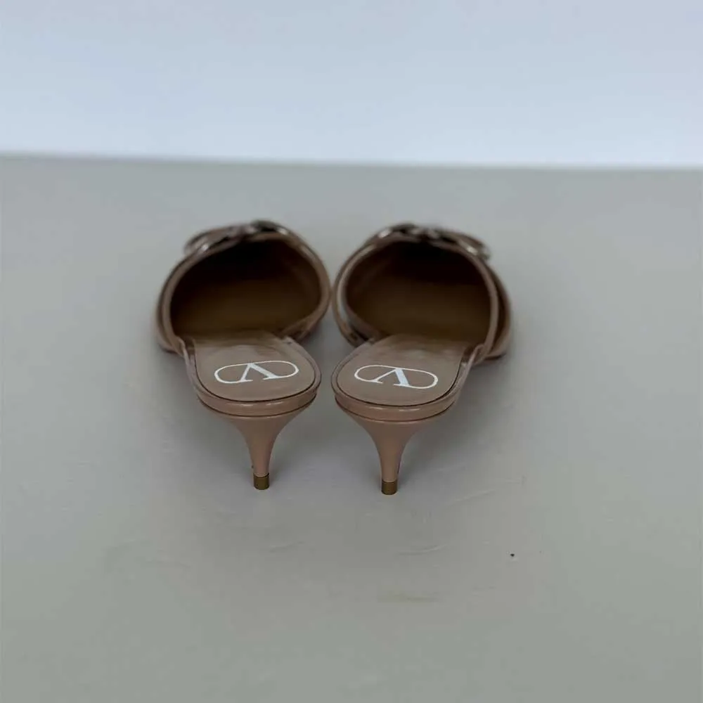 Beige Patent V Logo Mules
