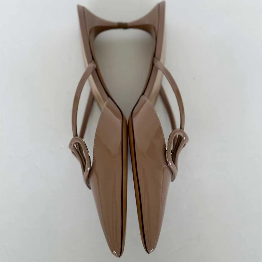 Beige Patent V Logo Mules