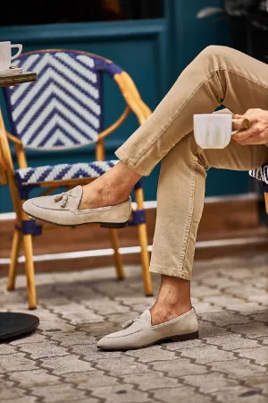 Beige Suede Tassel Loafers