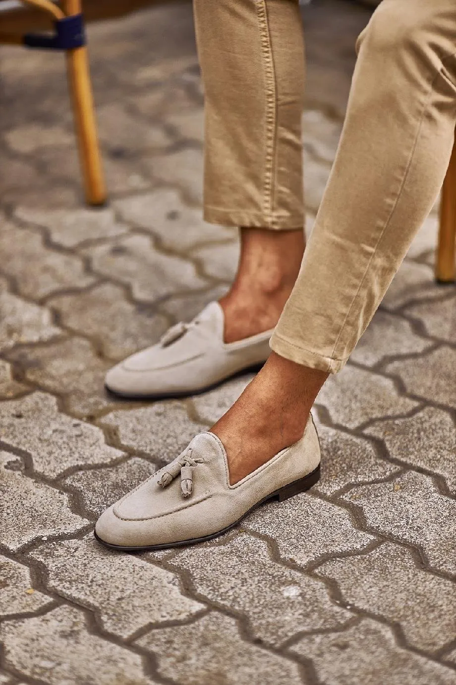 Beige Suede Tassel Loafers