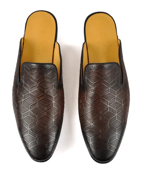 Berluti Patterned Leather Coffee Mules
