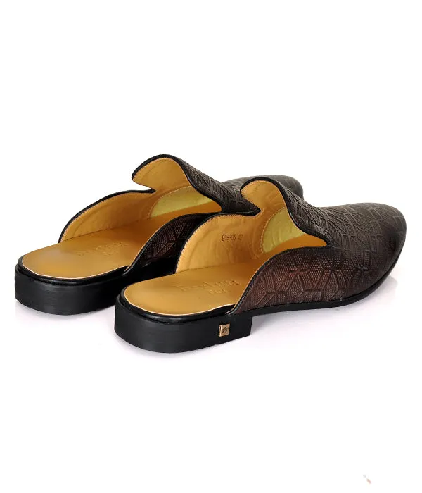 Berluti Patterned Leather Coffee Mules