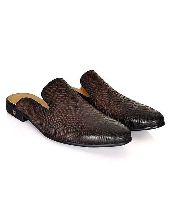 Berluti Patterned Leather Coffee Mules