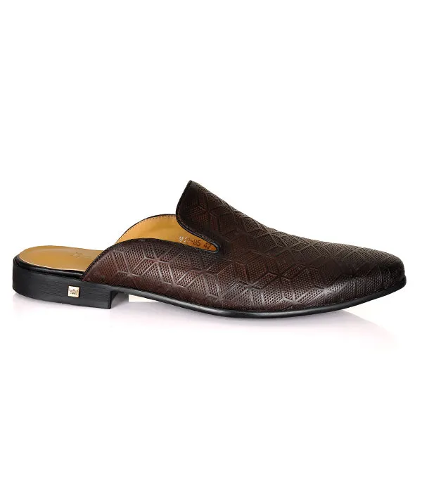 Berluti Patterned Leather Coffee Mules