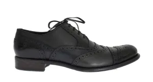 Black Blue Leather Oxford Wingtip Shoes