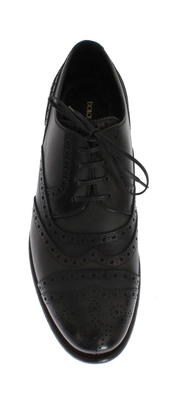 Black Blue Leather Oxford Wingtip Shoes