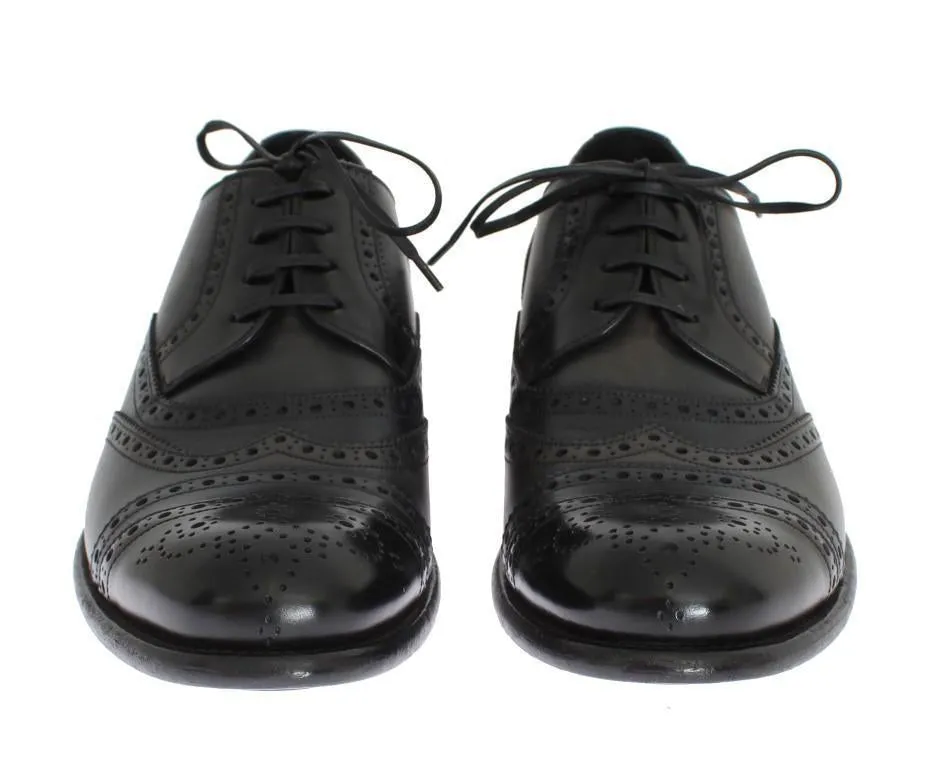 Black Blue Leather Oxford Wingtip Shoes