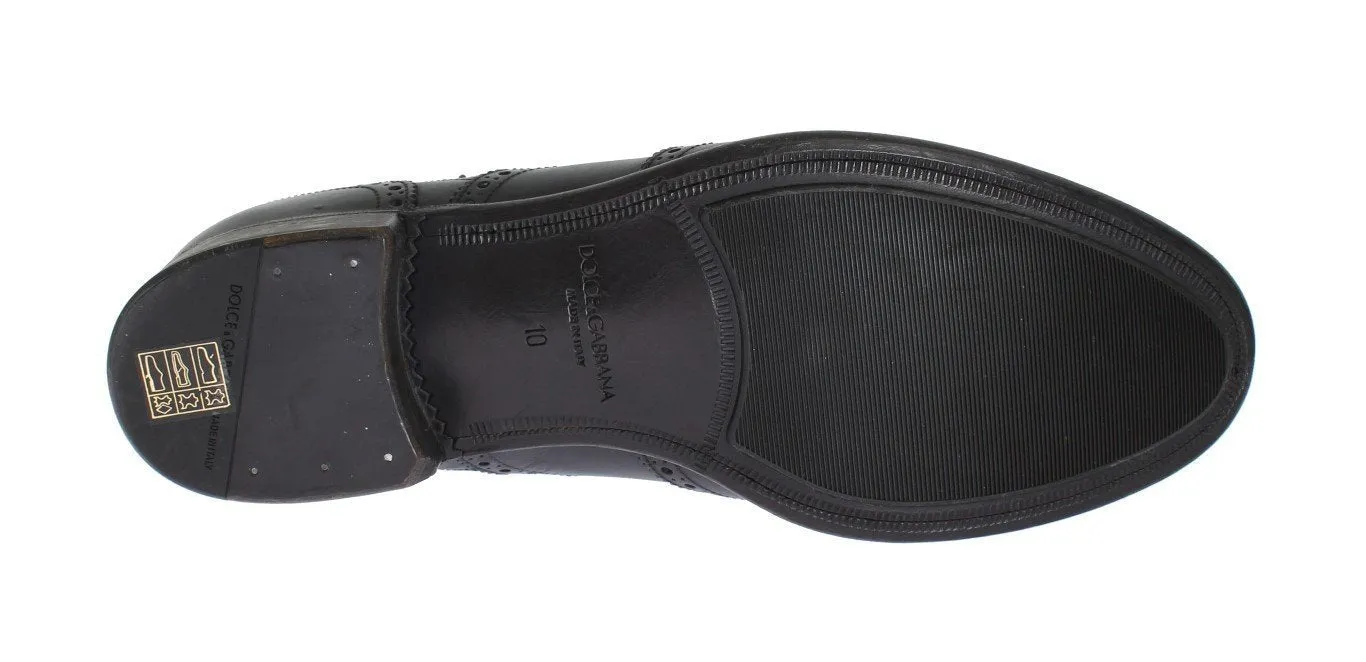 Black Blue Leather Oxford Wingtip Shoes