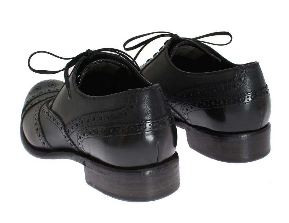 Black Blue Leather Oxford Wingtip Shoes
