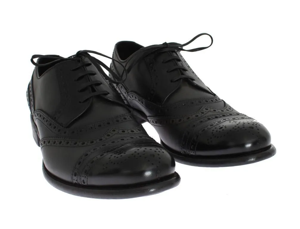 Black Blue Leather Oxford Wingtip Shoes
