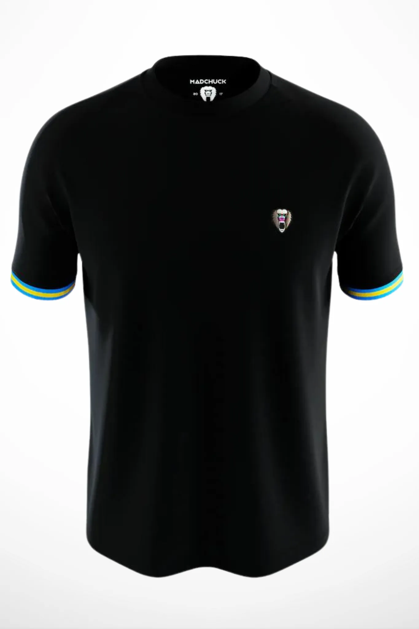 BLACK CUFF YELLOW/TURQUOISE RIBBED CREW NECK