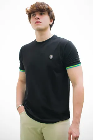 BLACK CUFF YELLOW/TURQUOISE RIBBED CREW NECK