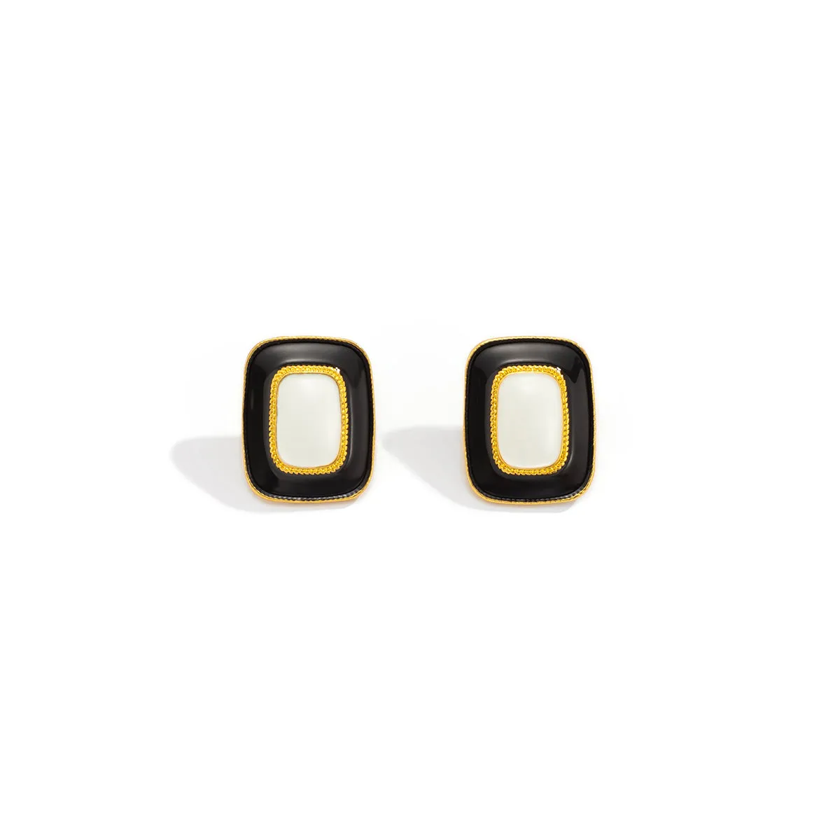 Black Enamel & 18K Gold-Plated Rectangle Stud Earrings