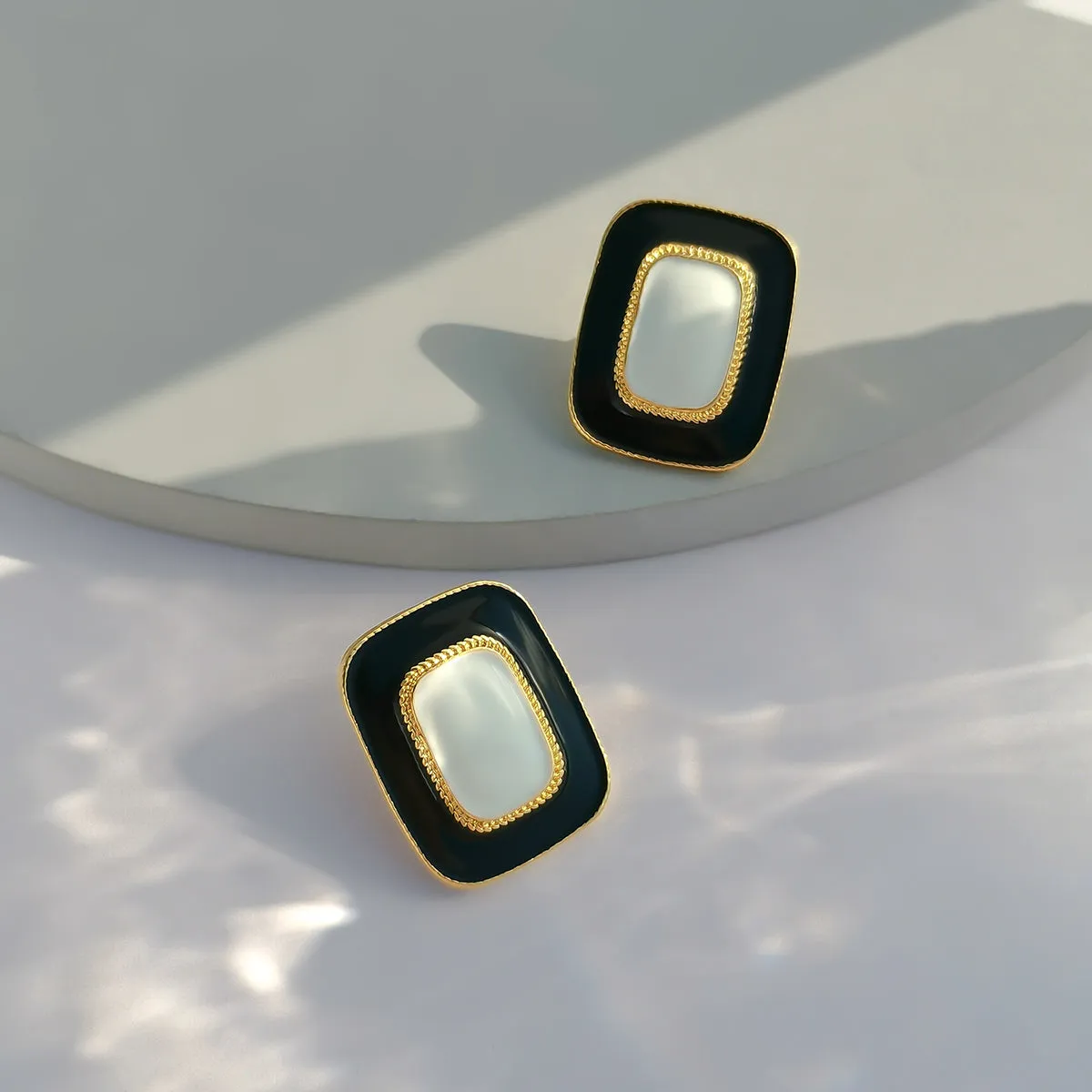 Black Enamel & 18K Gold-Plated Rectangle Stud Earrings