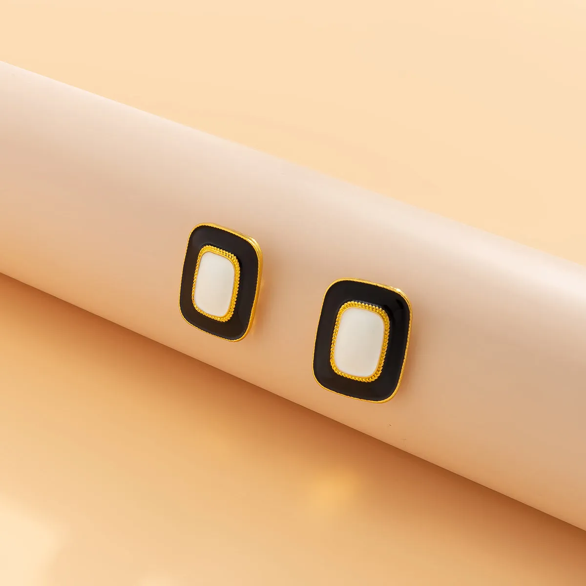 Black Enamel & 18K Gold-Plated Rectangle Stud Earrings