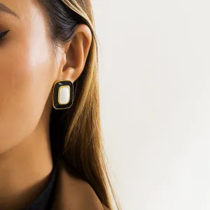 Black Enamel & 18K Gold-Plated Rectangle Stud Earrings
