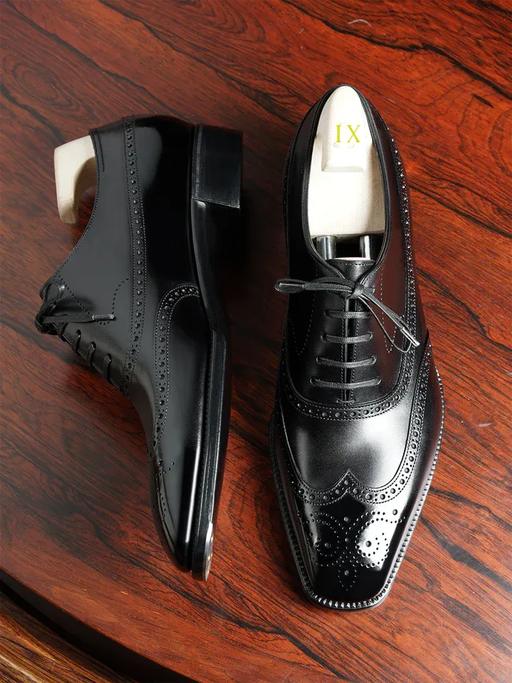 BLACK LEATHER MODENA BROGUE WINGTIP OXFORD SHOE-FORMAL SHOES