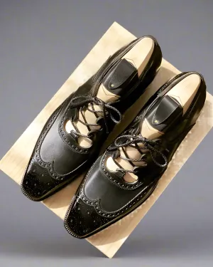 BLACK LEATHER MODENA BROGUE WINGTIP TERUEL OXFORD SHOE - FORMAL SHOES - FB002