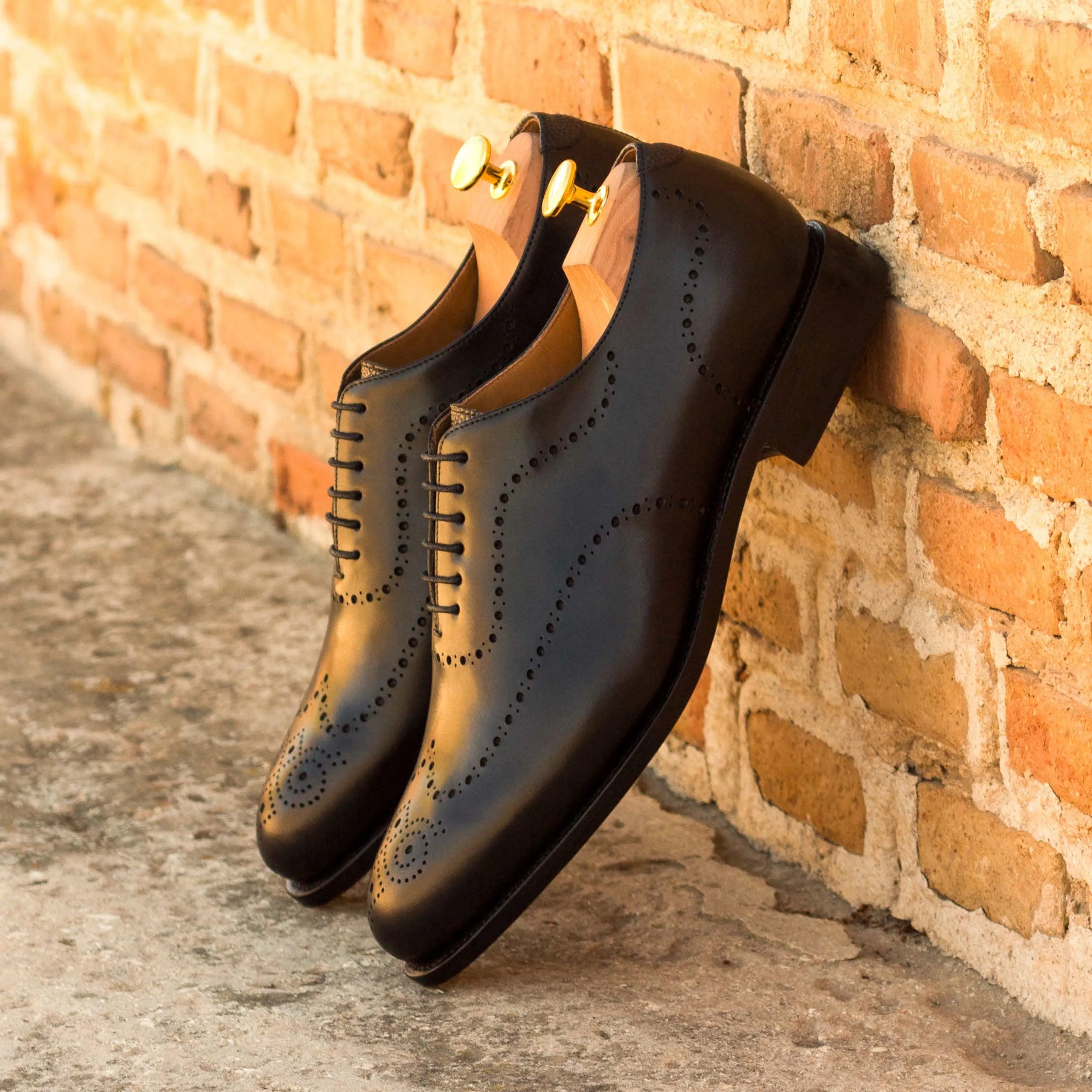Black Leather Wholecut Shoes
