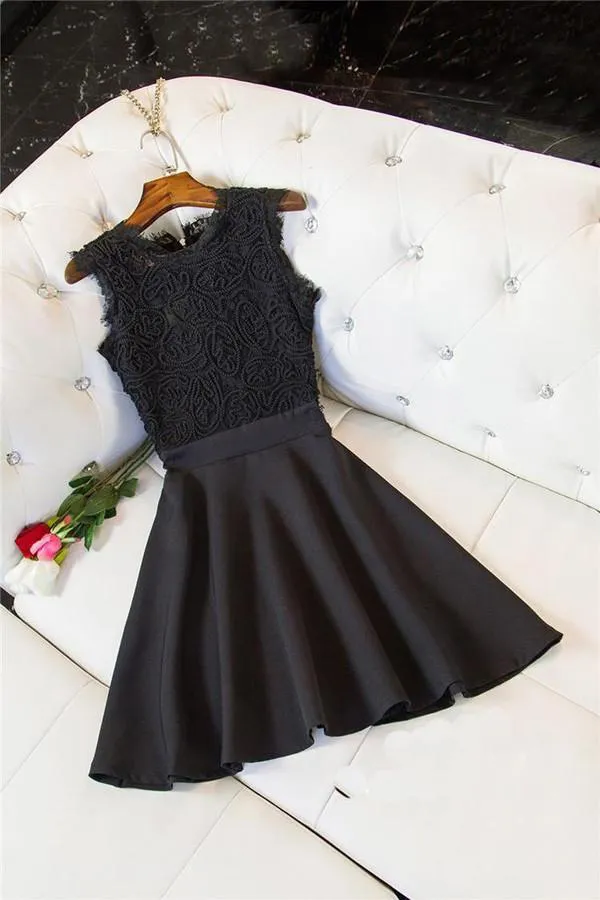 Black Simple Scoop Stain Short Prom Dress, Cheap Homecoming Dress, Party Dress MH118