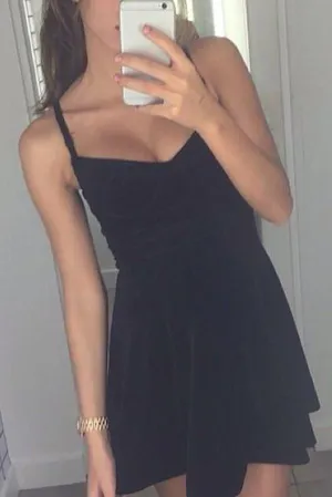 Black Simple Spaghetti Straps Sweetheart Homecoming Dresses, Graduation Dress, MH417