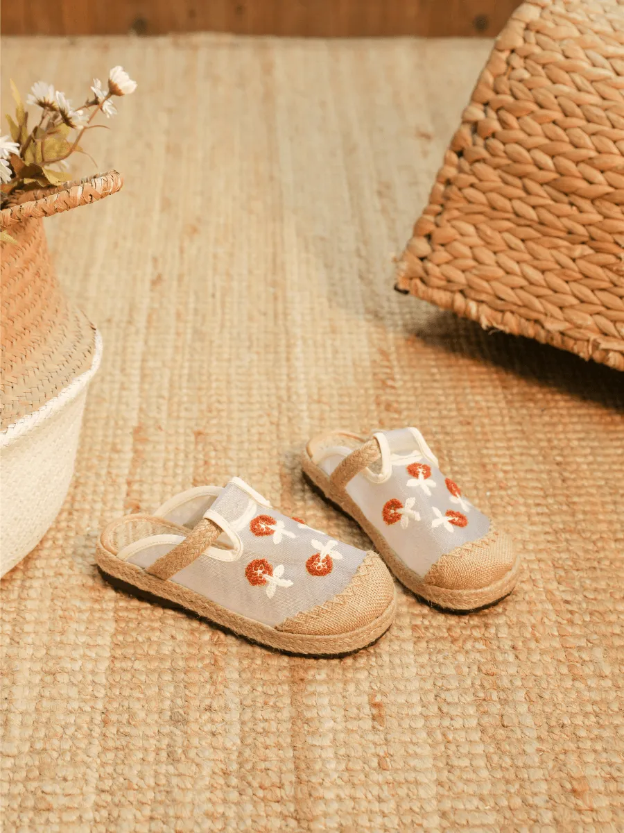 Blossom Embroidered Mesh Upper Linen Mule