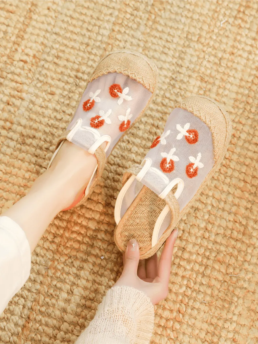 Blossom Embroidered Mesh Upper Linen Mule