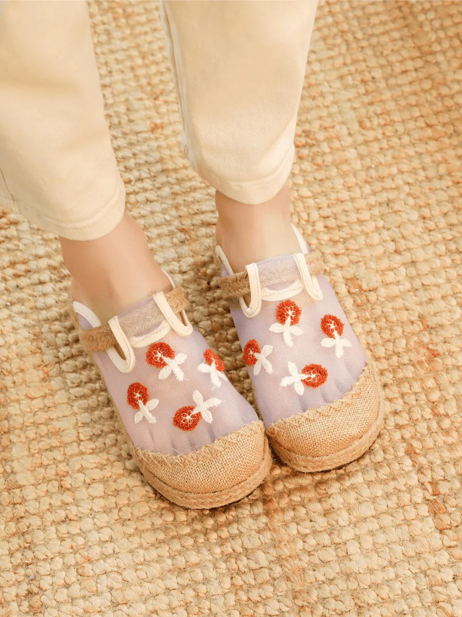 Blossom Embroidered Mesh Upper Linen Mule