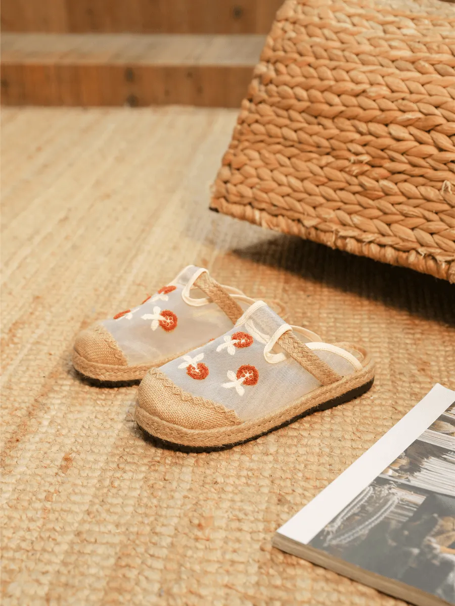 Blossom Embroidered Mesh Upper Linen Mule