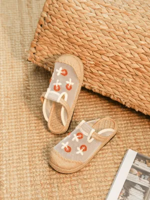 Blossom Embroidered Mesh Upper Linen Mule