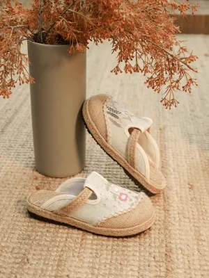 Blossom Wheat Embroidered Linen Mule - Beige