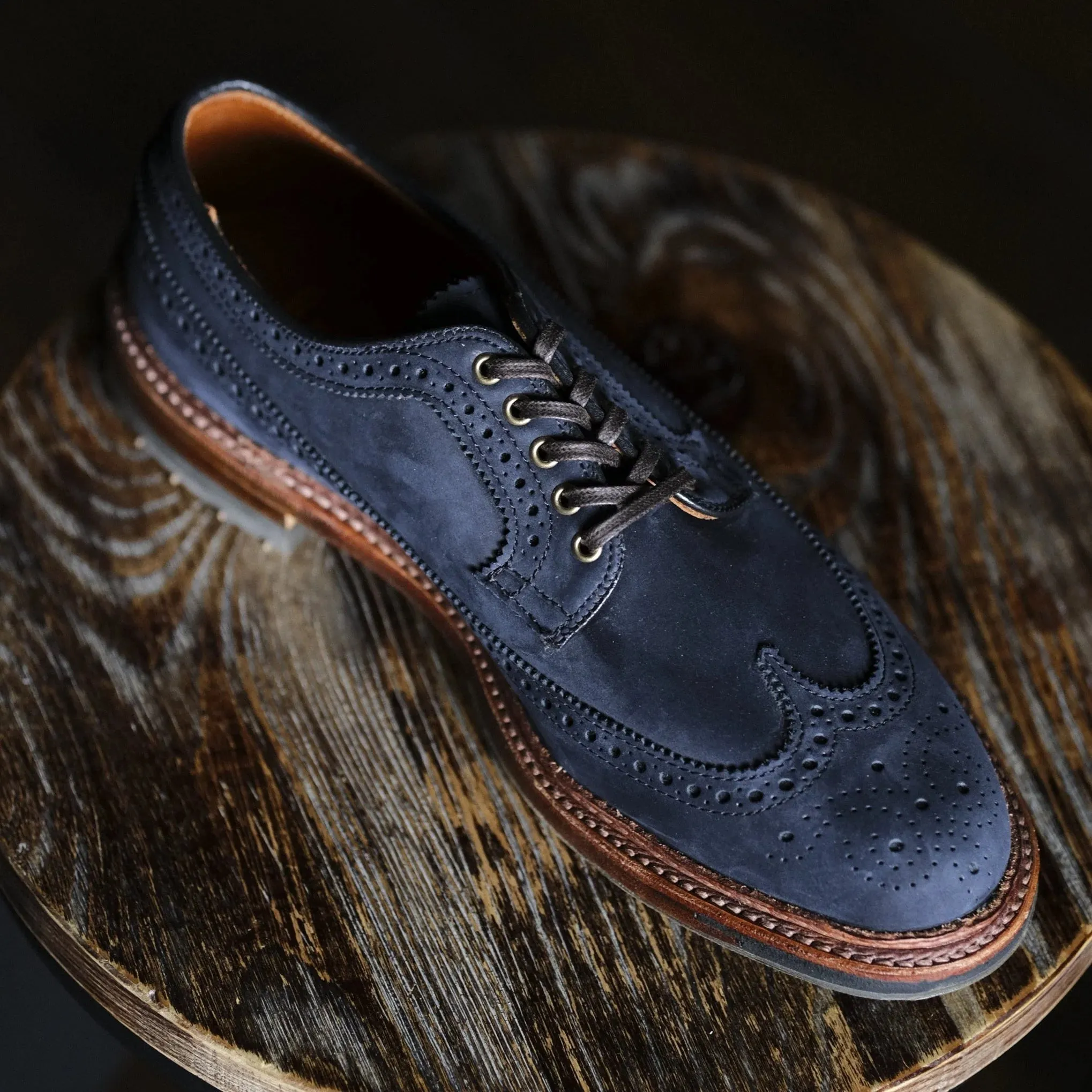 Blue Italian Suede Leather Brogue Wingtip Goodyear Welted Oxfords - Formal Shoes