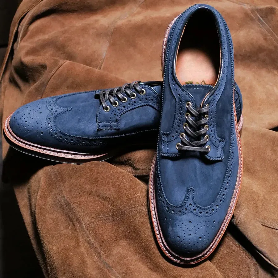 Blue Italian Suede Leather Brogue Wingtip Goodyear Welted Oxfords - Formal Shoes