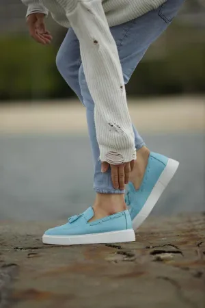 Blue Milled Leather Tassel Loafer