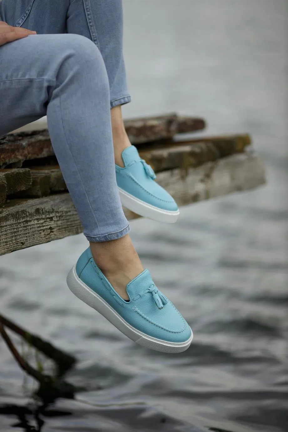 Blue Milled Leather Tassel Loafer