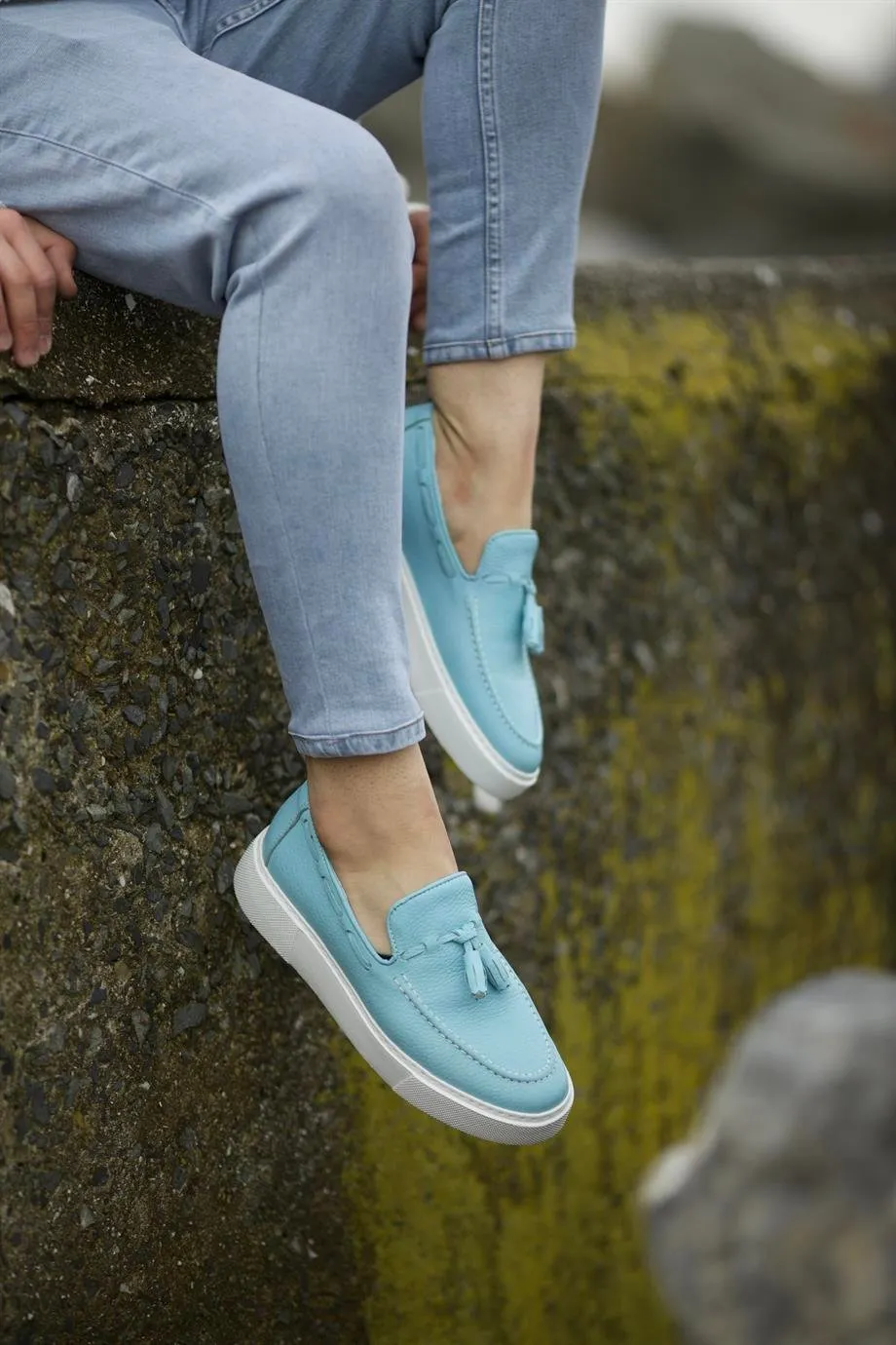 Blue Milled Leather Tassel Loafer