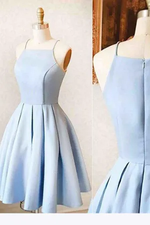 Blue Simple Satin Mini Light Homecoming Dress for Teens, Short Prom Dress, MH316