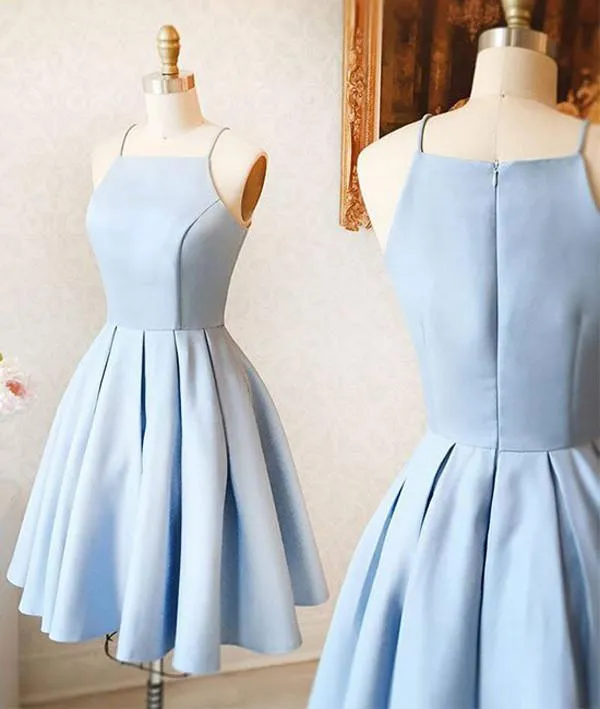 Blue Simple Satin Mini Light Homecoming Dress for Teens, Short Prom Dress, MH316