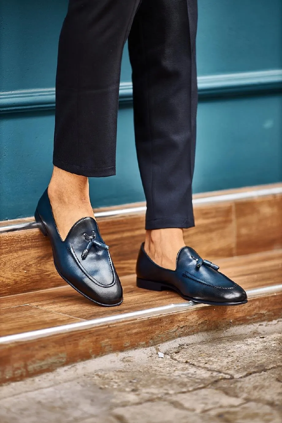 Blue Tassel Loafers
