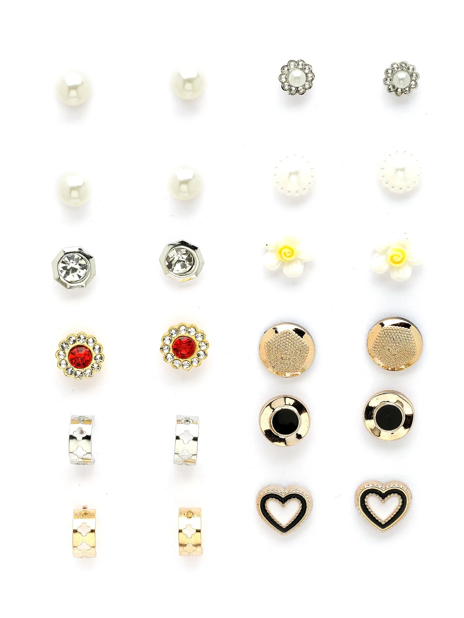 Bohey by KARATCART Set of 12 Gold and Silver Contemporary Studs Earrings Combo