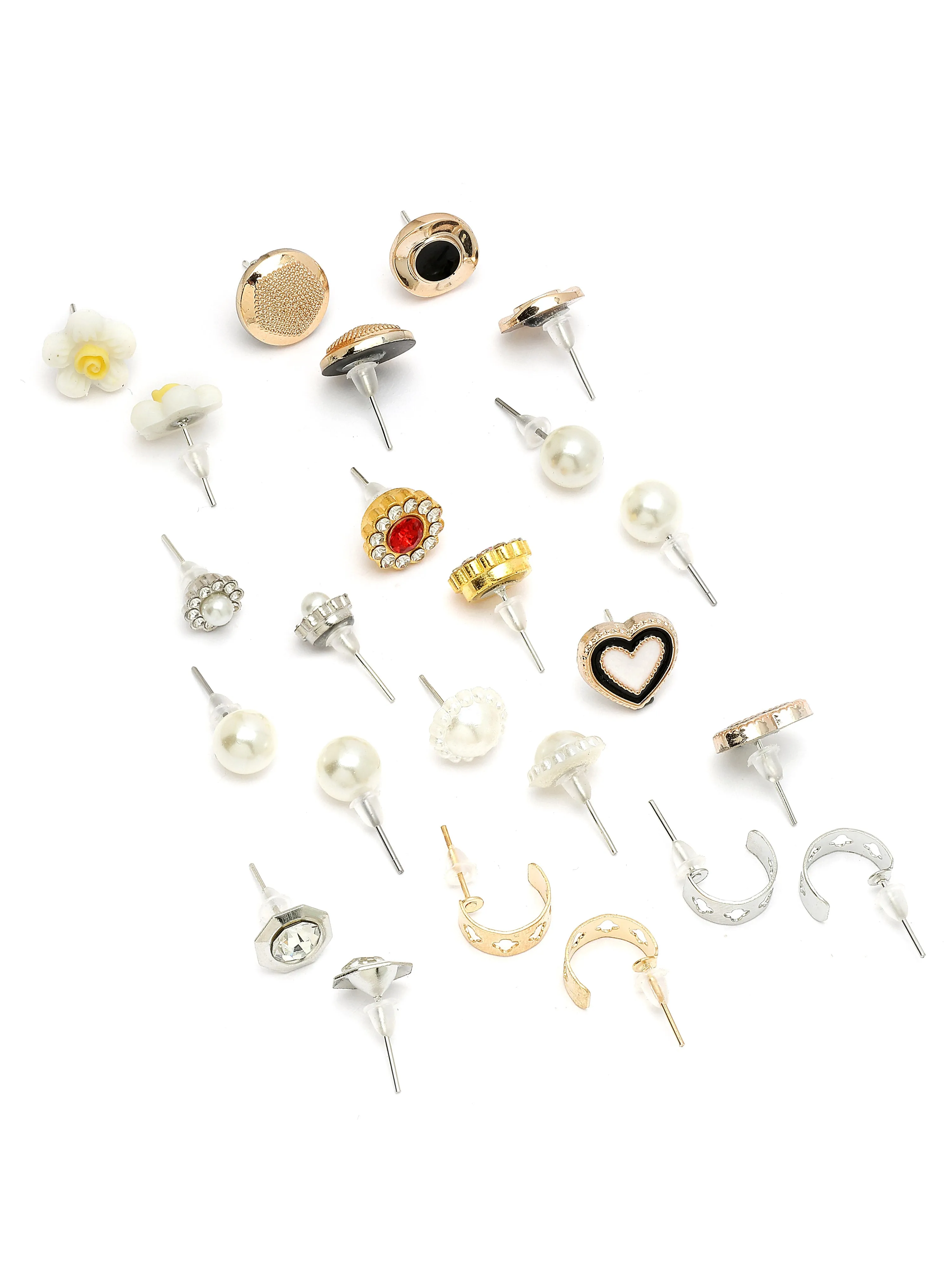 Bohey by KARATCART Set of 12 Gold and Silver Contemporary Studs Earrings Combo