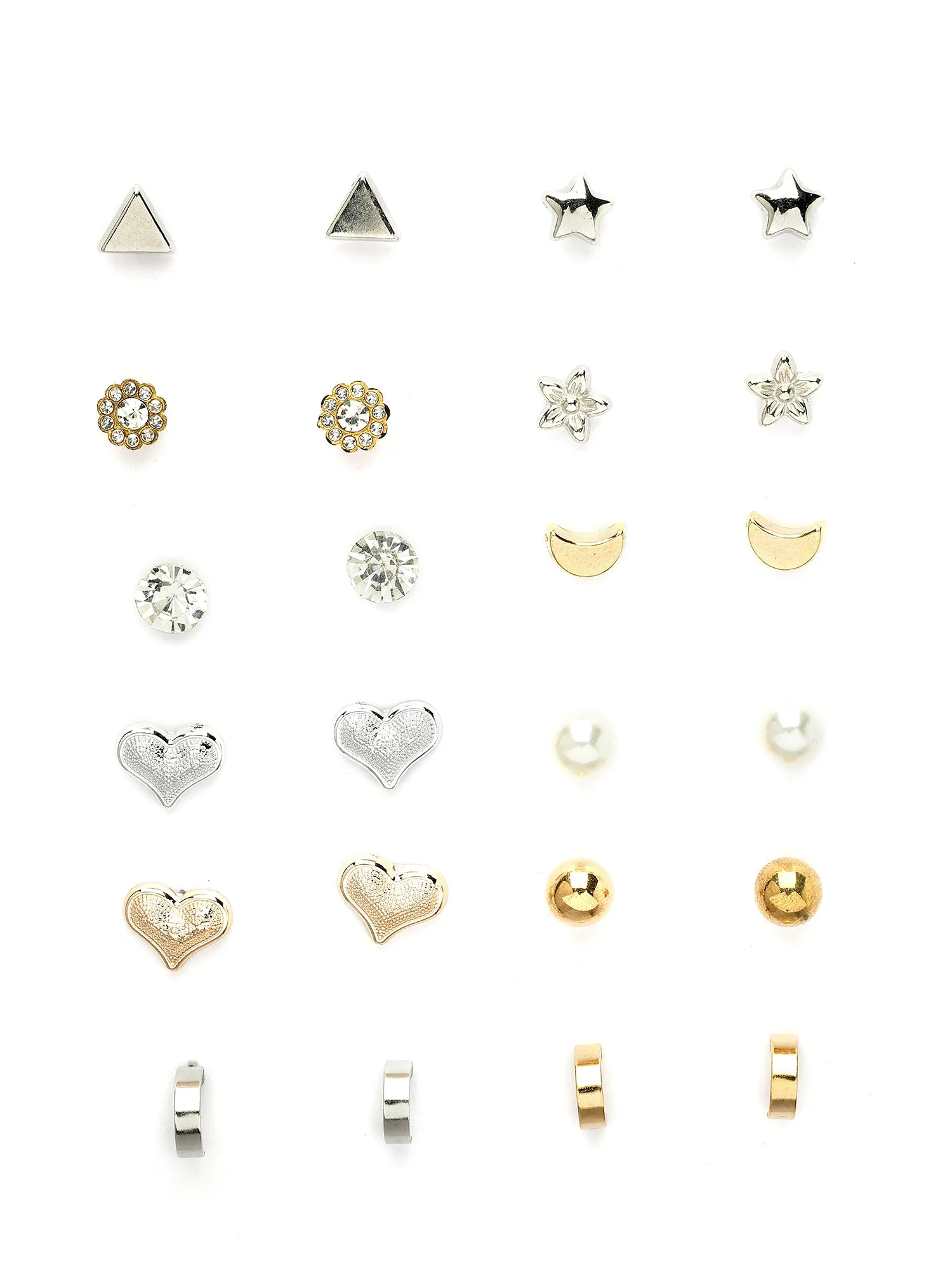 Bohey by KARATCART Set of 12 Gold and Silver Contemporary Studs Earrings Combo